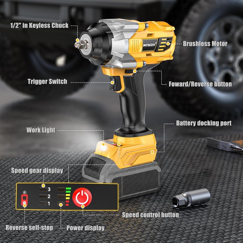 Impact Wrench Compatible with Dewalt 20V MAX Battery: 1/2 Inch Hog Ring Impact D gallery