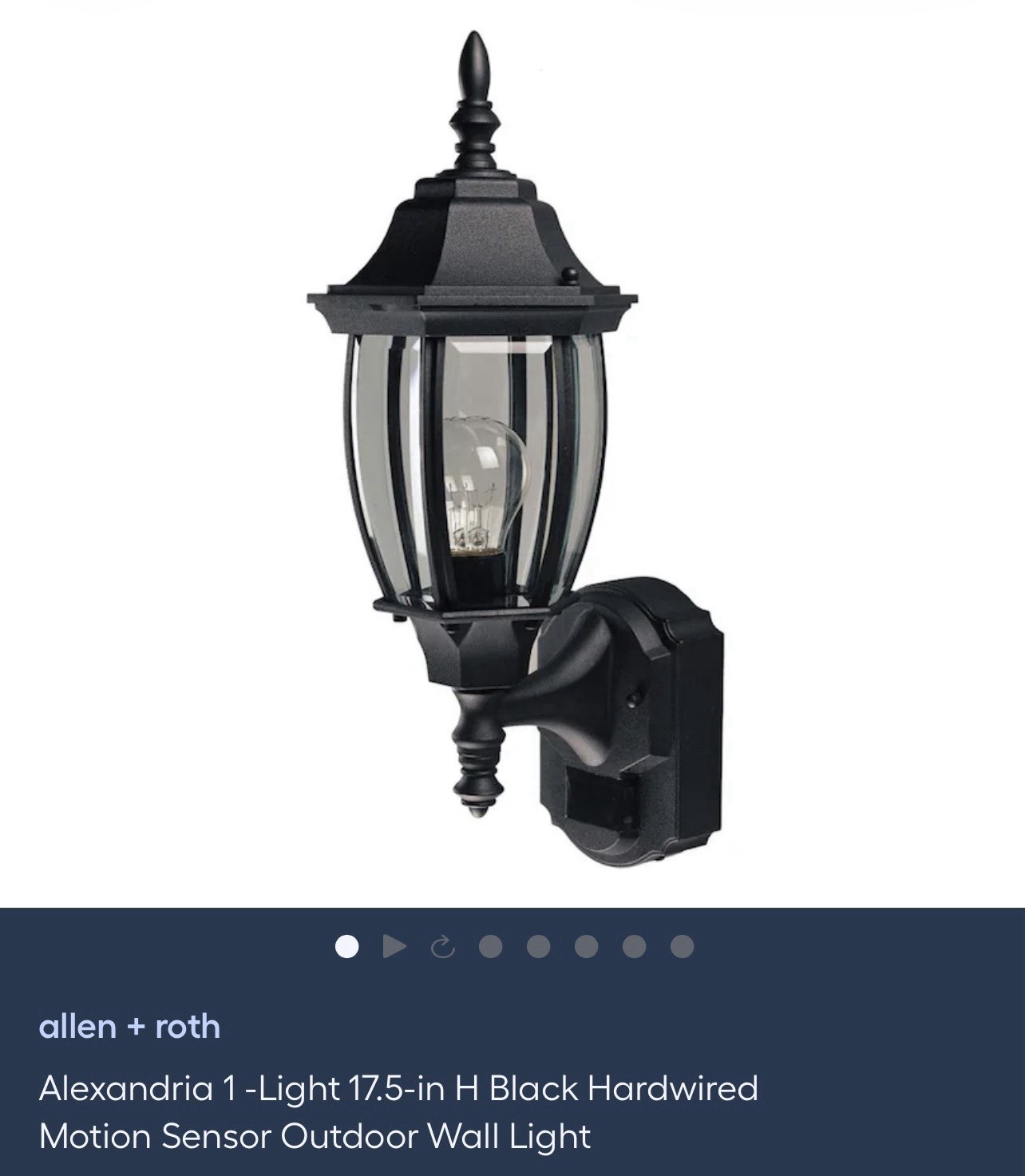 2 Allen + Roth 17 inch Outdoor Lantern Wall Light Black Clear Glass Pair Motion gallery