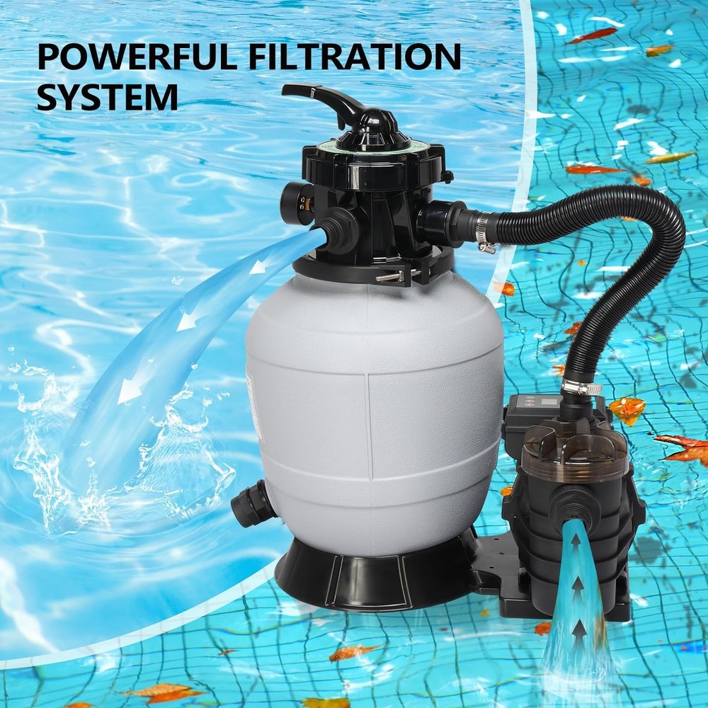 12" Sand Filter Above Ground Pool System with 1/2HP Pump – 2640GPH Max Flow New