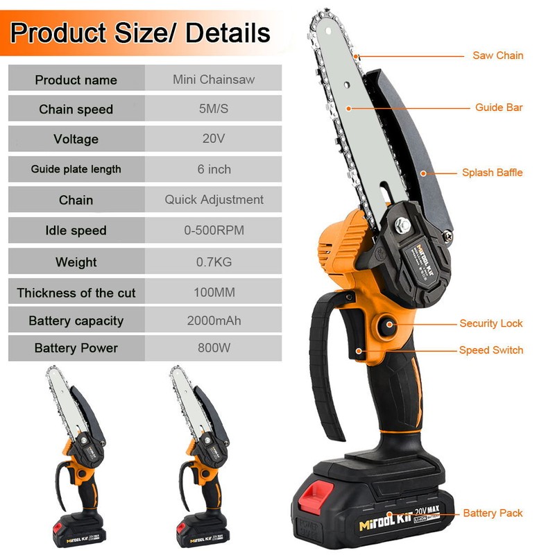 6inch Electric Mini Chainsaw Handheld Cordless Wood Cutter Saw with 2 Battery gallery