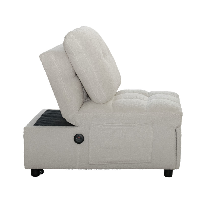 Modern Single Sleeper Sofa Bed with USB Port Armless Adjustable Backrest White gallery