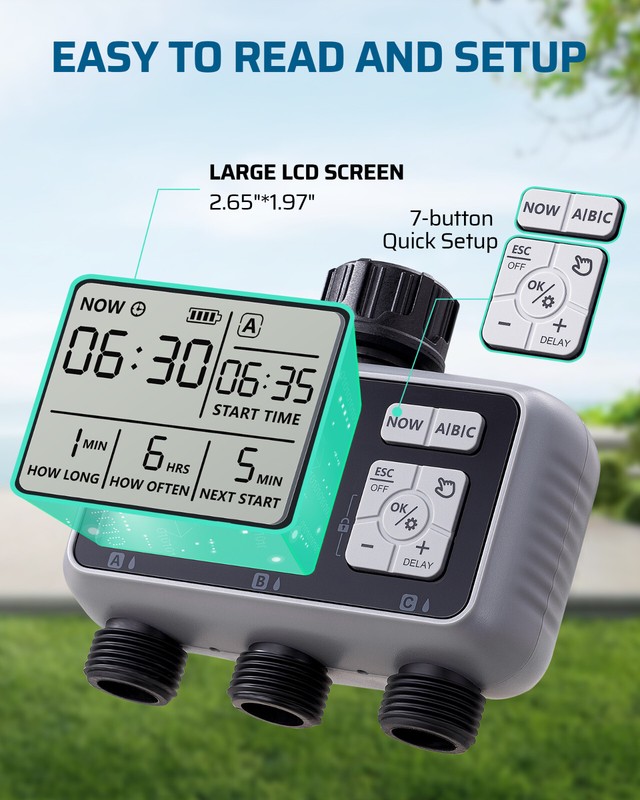 DEWENWILS Sprinkler Timer 3 Zone, Programmable Water Timer，Hose Faucet Timer gallery