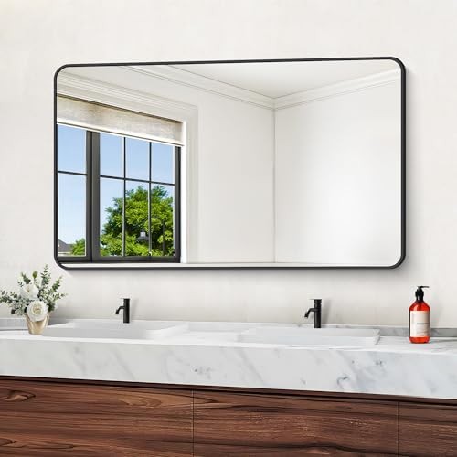 60" x 36"Bathroom Mirror, Matte Wall Mirror with Metal Frame, 60"L x 36"W Black gallery