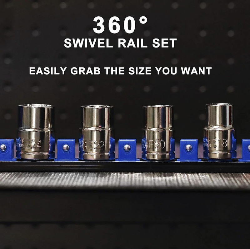 1pc Socket Organizer Rail 360 Swivel Clip Holder 1/4 3/8 1/2 Tool - NEW gallery