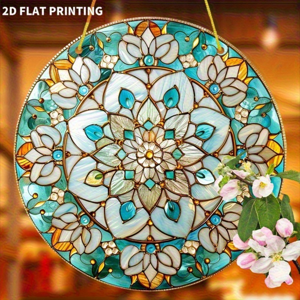 Turquoise Lotus Mandala Suncatcher, Stained Glass Style Acrylic Window Decor gallery