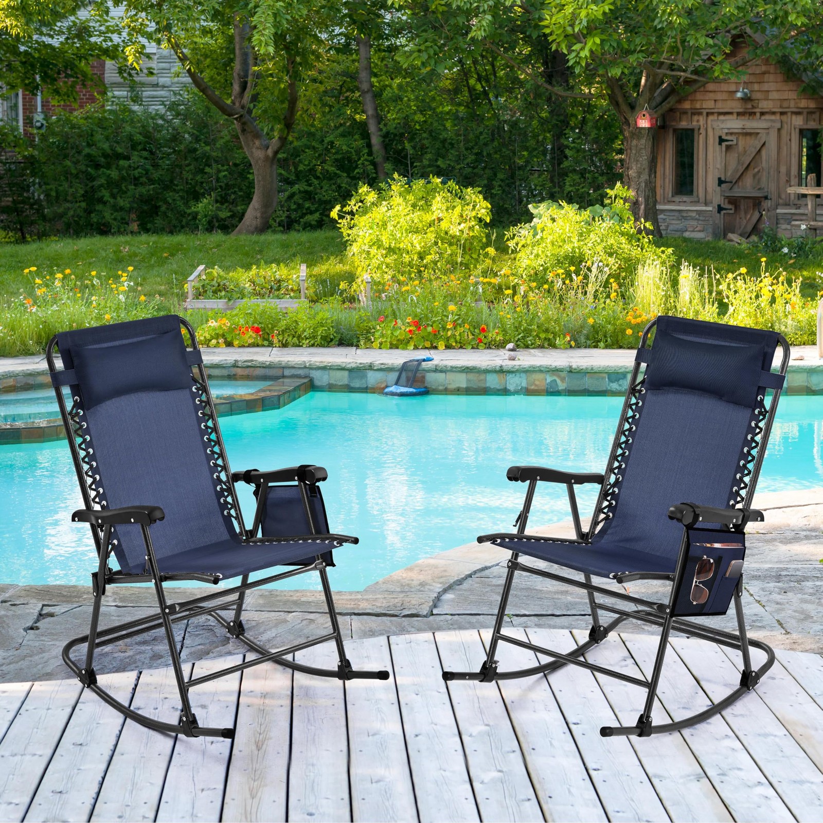 26in Rocking Chair Outdoor Zero Gravity Folding Chairs Rocking Chairs, Navy Blue gallery