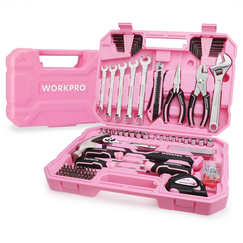 WORKPRO 284PCS Pink Household Home Tool Kit Mechanic Tool Set W/Socket Set Plier gallery
