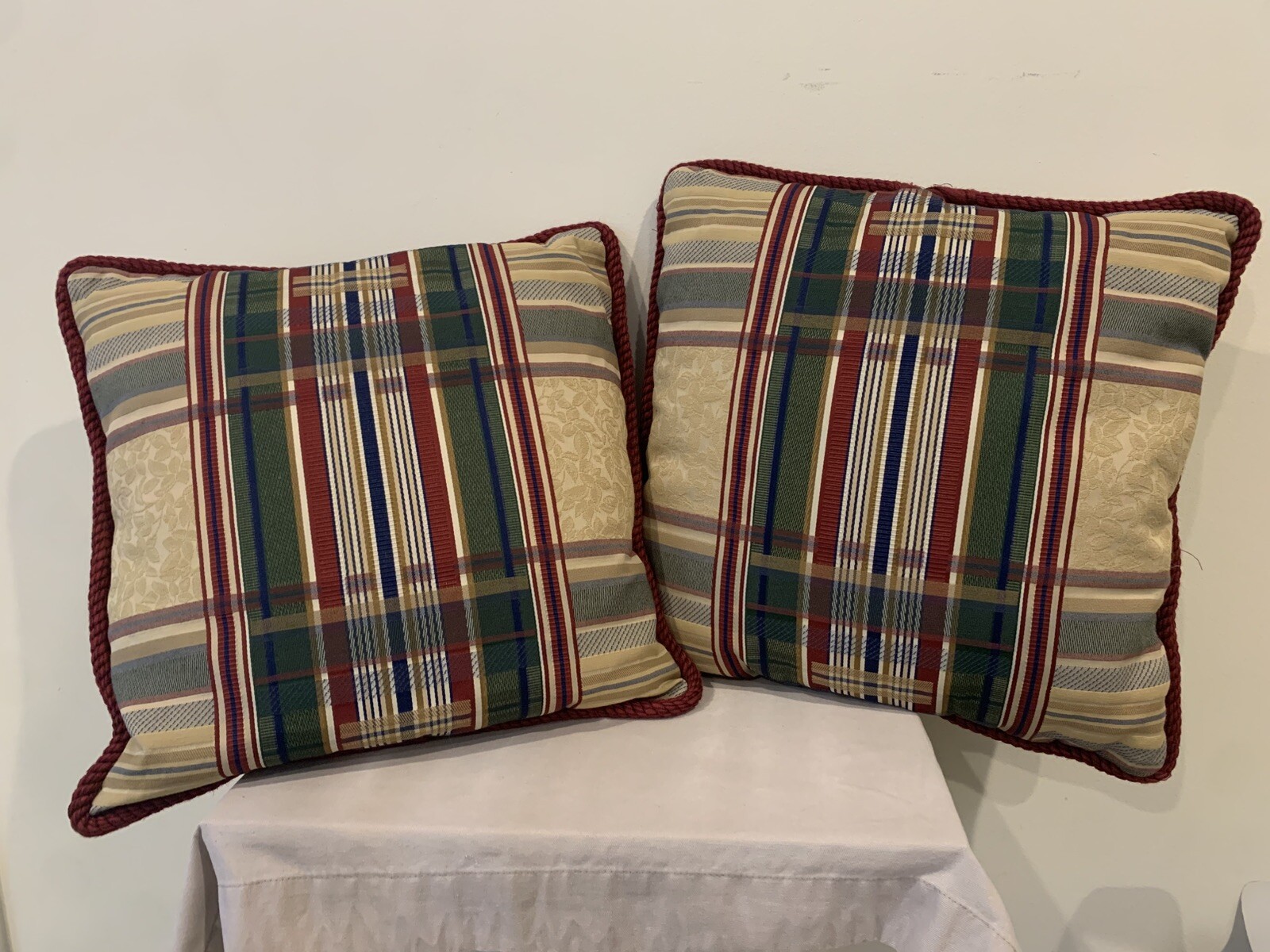 Classic PLAID PILLOWS WITH RUST GOLD RED TAN GREEN BROWN Striped Christmas Feel gallery