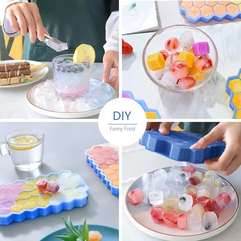 2 Pack Silicone Ice Cube Trays With Lid - 37 Grid Small Ice Cube Molds For gallery