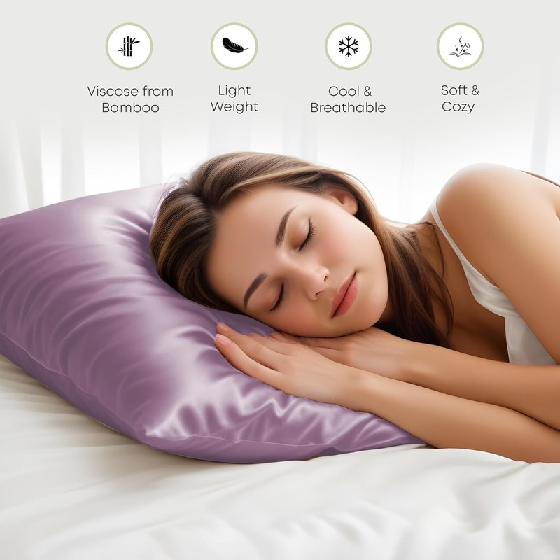 LINENWALAS 100% Rayon Derived from Bamboo Silk Pillow Cases Set of 2, Soft gallery