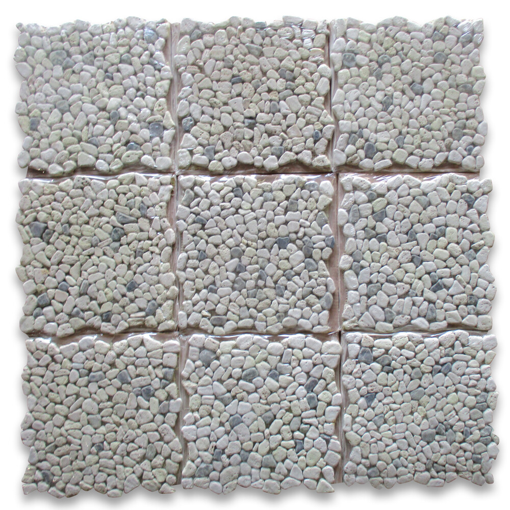 P62T Non Slip Shower Tile Tumbled Pebble Stone Travertine Emperador Marble gallery