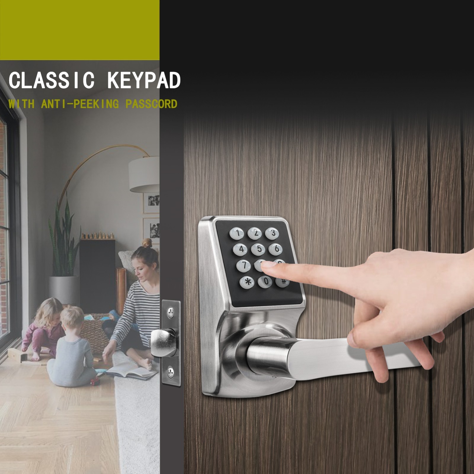 Keypad Door Lock with Handle-Keyless Entry Door Lock -Brushed Nickel gallery