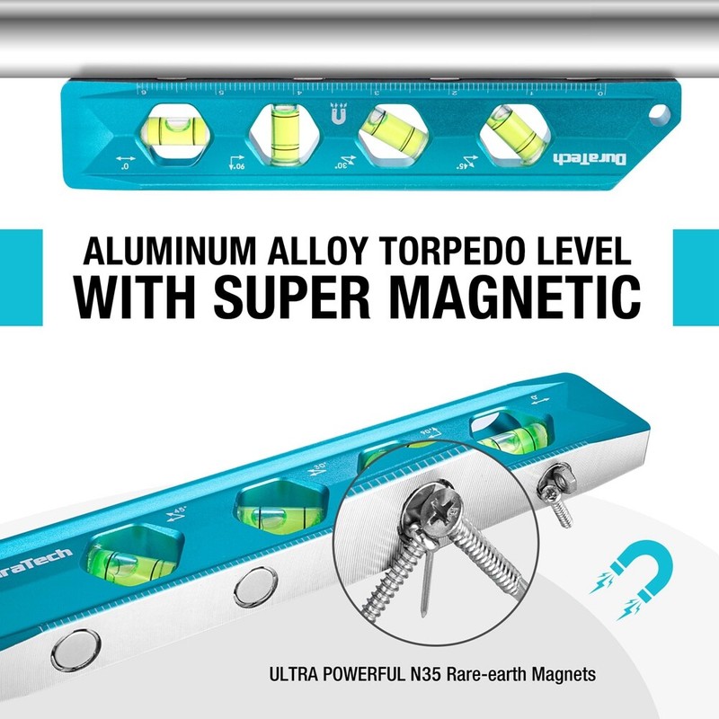 DURATECH 3PC Level Tool Set Magnetic Torpedo 2.5" 6.25" 8" Levels 0°-90° Bubbles gallery