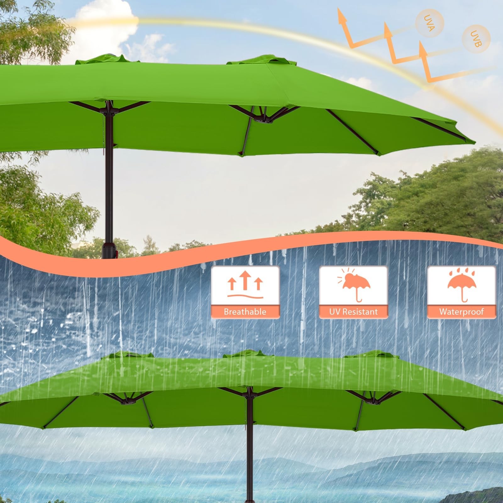 12 Ribs 15ft Double-Sided Patio Umbrella Canopy Replacement - Frame Not Included gallery