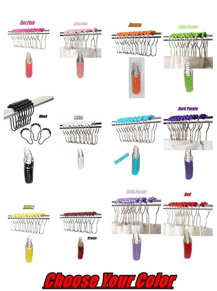 Beaded Easy Glide Shower Curtain Hooks, stainless steel shower rings 12pcs New