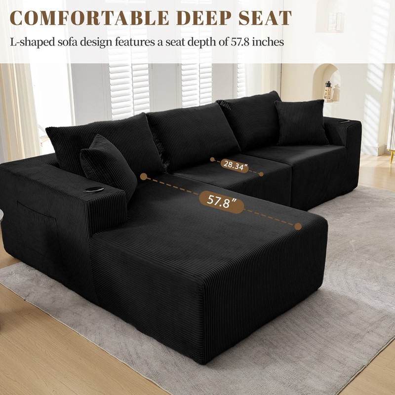 107" Modular Sectional Cloud Couch with Ottoman,Oversized Boneless Couch 3-piece gallery