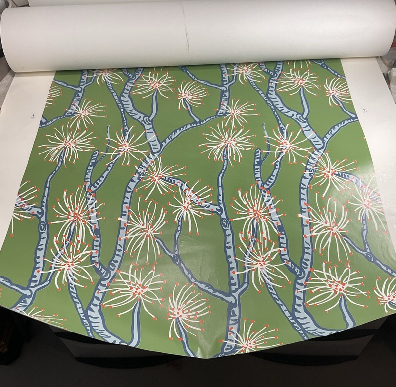 Ferrick Mason Textiles Bespoke Wallpaper Calliandra Pattern Green Blue 20 Yards gallery