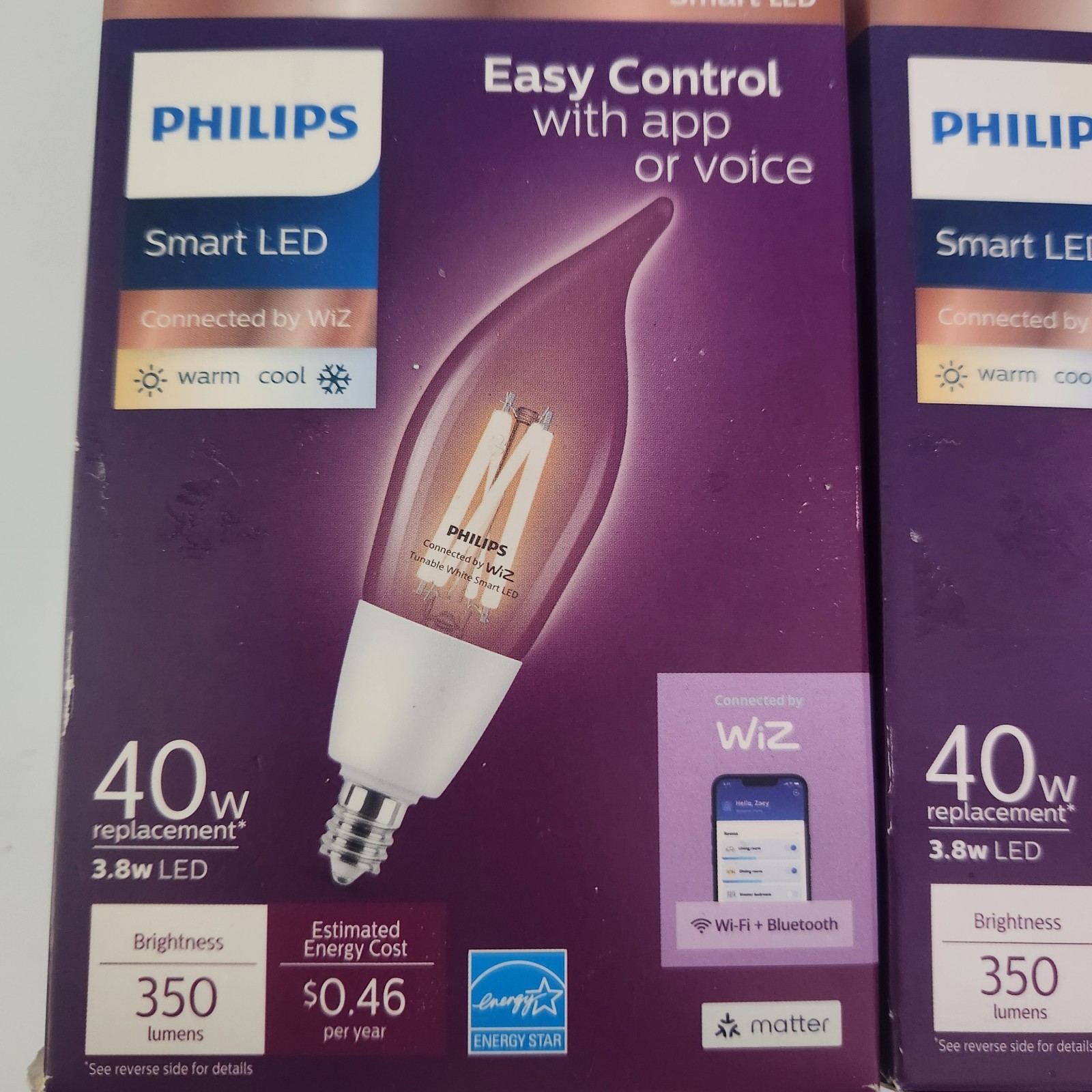 Lot 2 Philips Smart Wi-Fi Light Bulb Connected LED 40 Watt BA11 Filament Candle gallery