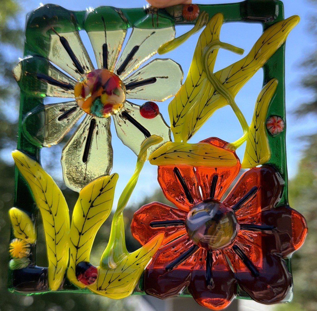 Fused Glass Handmade Rectangular Multicolor Sun Catcher Signed By Artist gallery