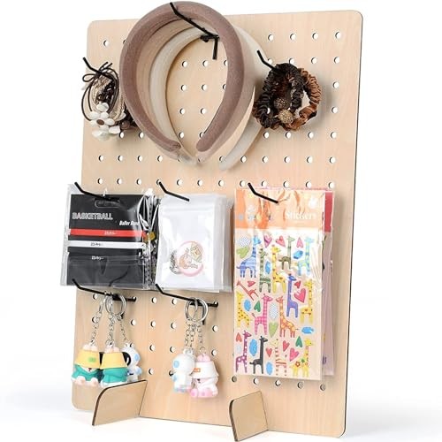 Pack Wooden Pegboard Display Stand, Retail Rack7 x3 Inches, with0 Pcs Hooks 1 gallery