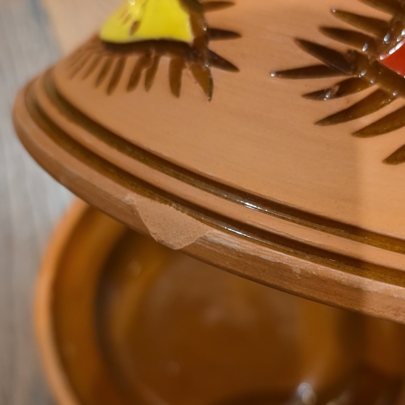 Hand-Painted Ceramic Terracotta Tagine, Brown Red Yellow, Base Pan & Lid gallery