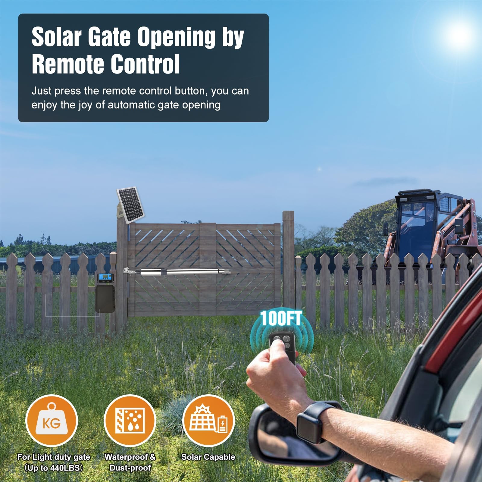 Solar Gate Opener 440lb 12FT Single Swing Automatic Remote Silver PKM-C01 Panel gallery