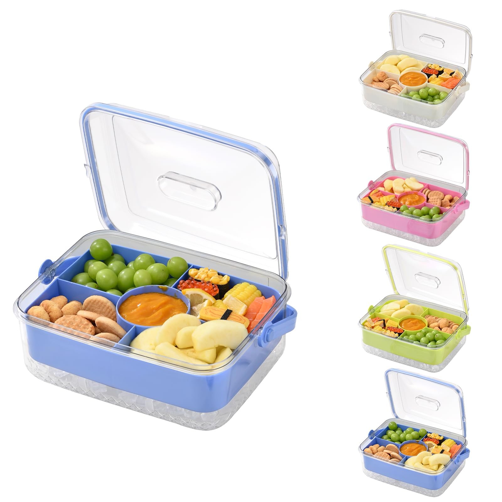 Hegrish Fruit Ice Serving Tray Clear Light Blue 4 Compartments with Lid gallery