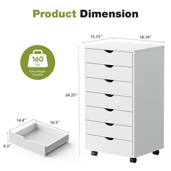 7-Drawer Portable Storage Cabinet on Wheels Office Bedroom & Home Organization gallery