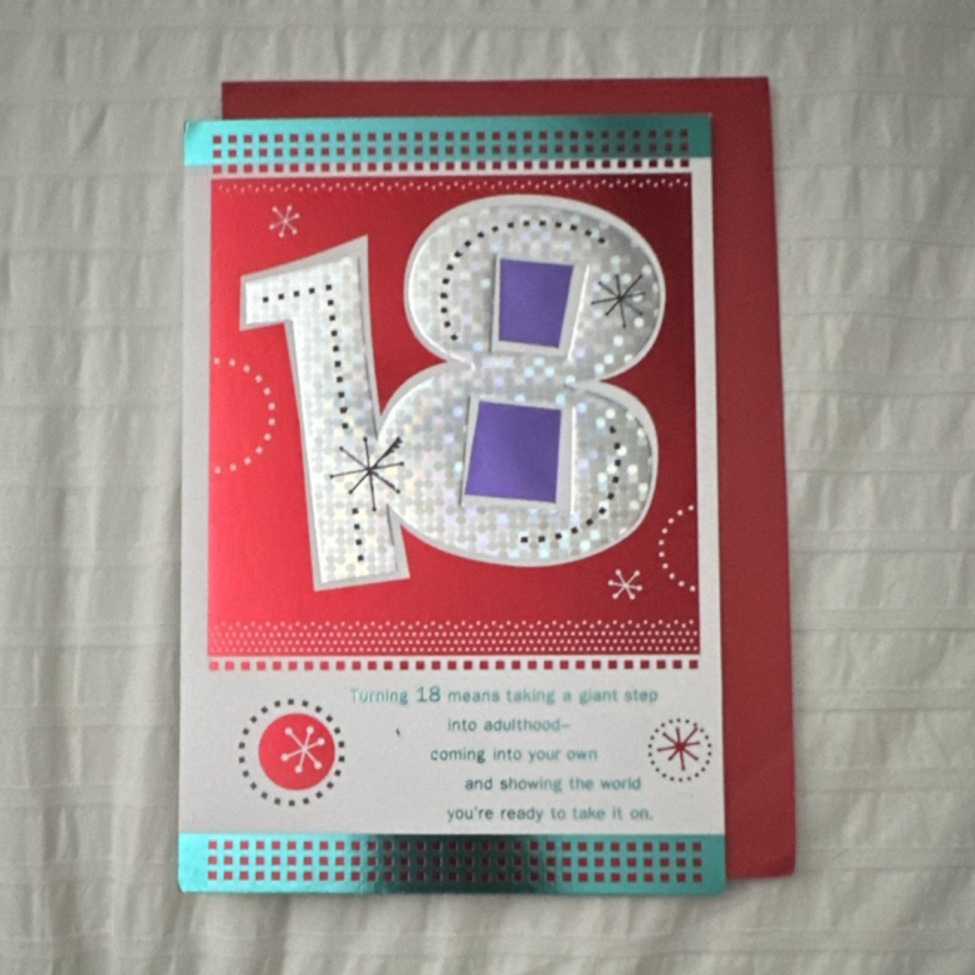 Hallmark 18th Birthday Greeting Card Red Silver Purple Folded Including Envelope gallery