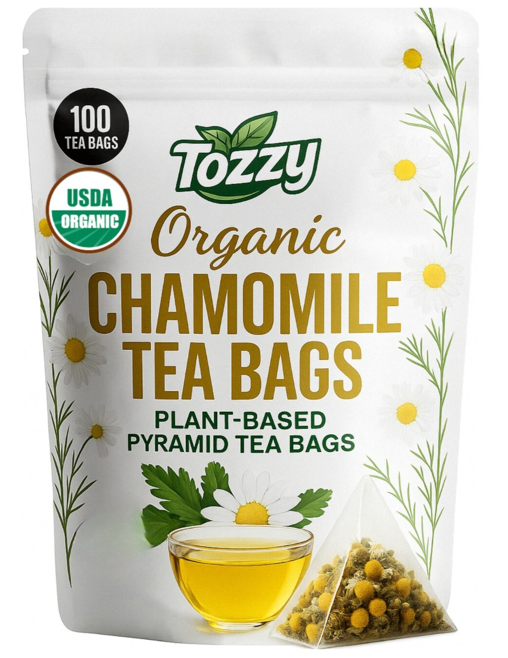Organic Chamomile Tea Bags - 100 Count (Plant-Based Pyramid Tea Bags) gallery