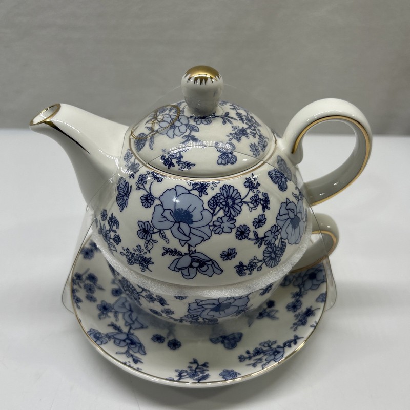 Grace Teaware Tea For One 4 Piece Set Blue Floral Porcelain BRAND NEW! gallery