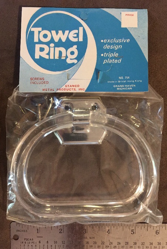 CHROME Metal & Clear Plastic Acrylic Lucite Towel Ring Bar Holder Rack Stirrup gallery