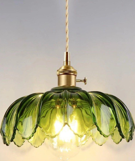 Modern Flower-Shaped Glass Pendant Light, Green Amber, E26, UL Certified gallery