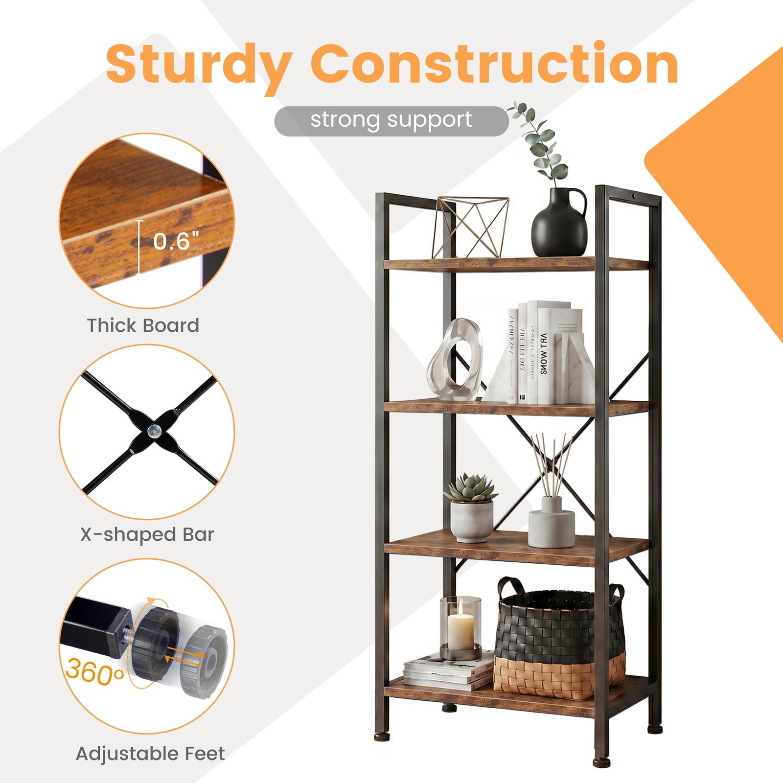 Bookshelf, 4-Tier Small Industrial Storage Shelf & Shelves, Metal Bookcase gallery