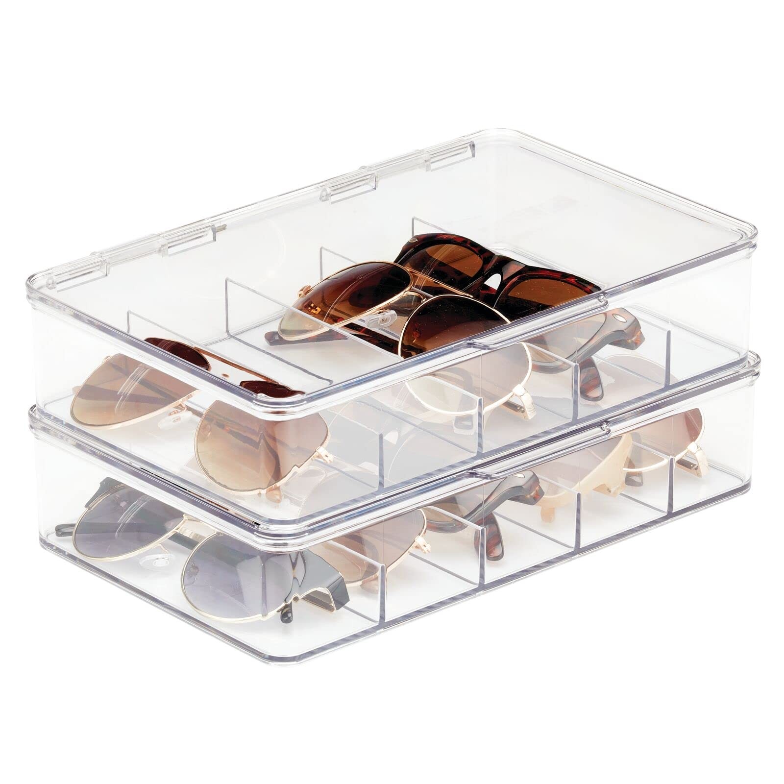 mDesign Plastic Stackable Eyeglass Case Storage Organizer Pack of 2, Clear gallery