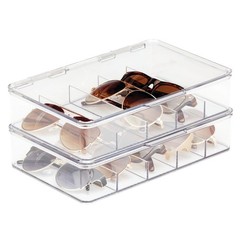 mDesign Plastic Stackable Eyeglass Case Storage Organizer Pack of 2, Clear