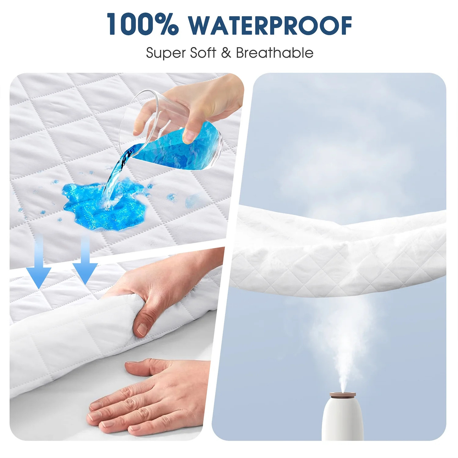 Extra Deep Waterproof Quilted Mattress Protector | 360° Fitted Elastic Bed Cover gallery