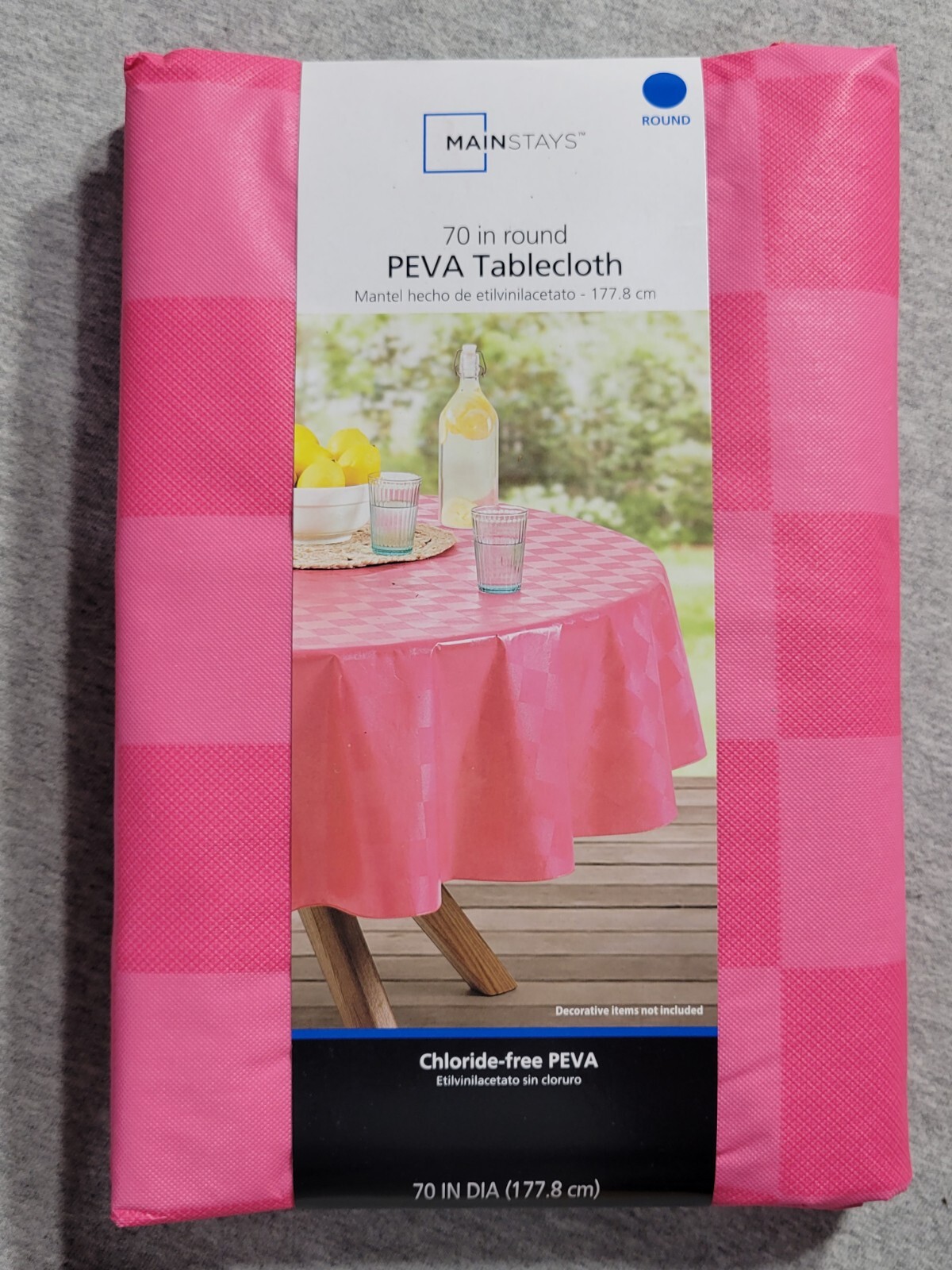 Mainstays Solid Pink Checkerboard Peva Vinyl Tablecloth Round 70" Diameter gallery