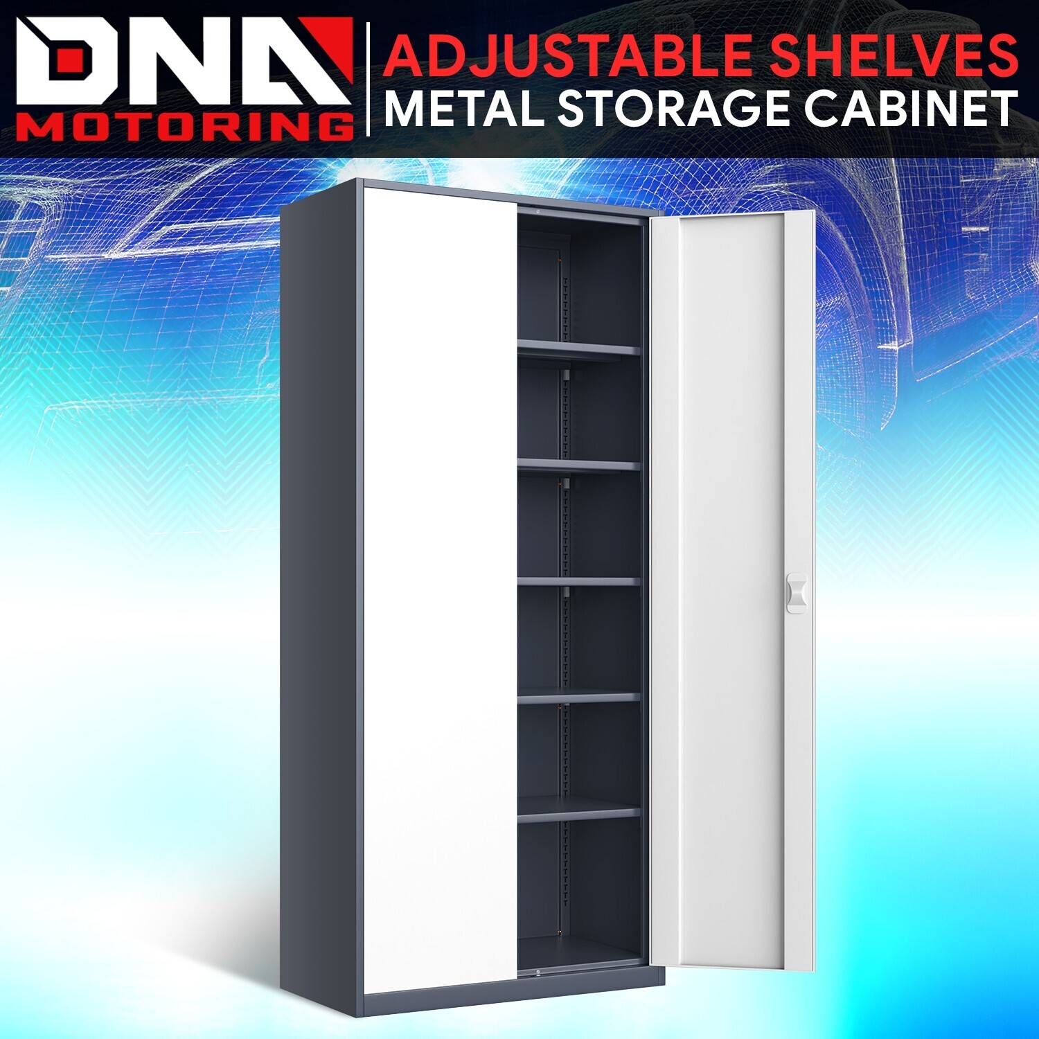 71" Lockable Heavy Duty Metal Storage Cabinet w/ 5 Adjustable Shelves Gray/White gallery