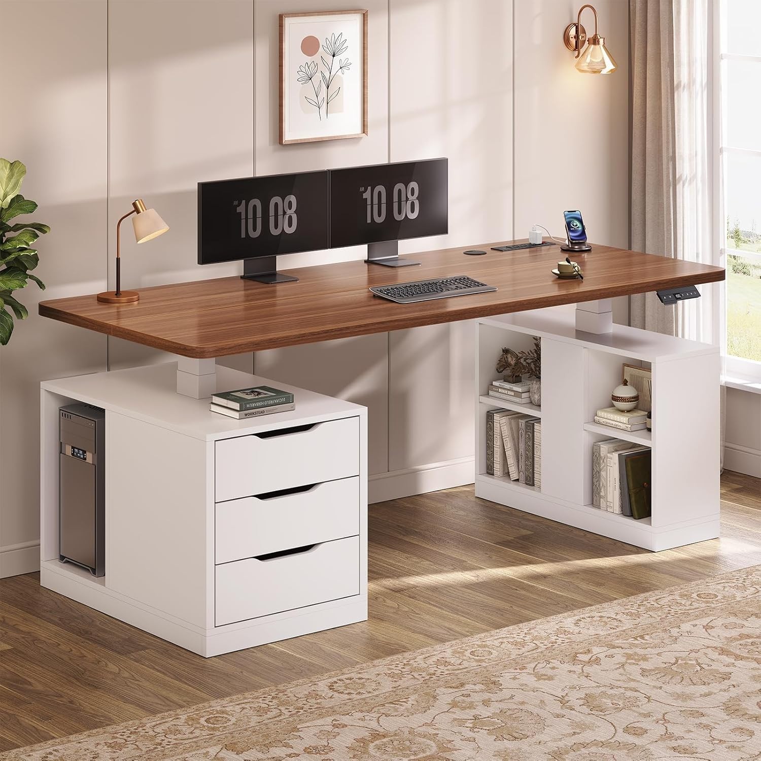 Modern Electric Standing Desk w/3 Drawers, 63" Height Adjustable Computer Desk gallery