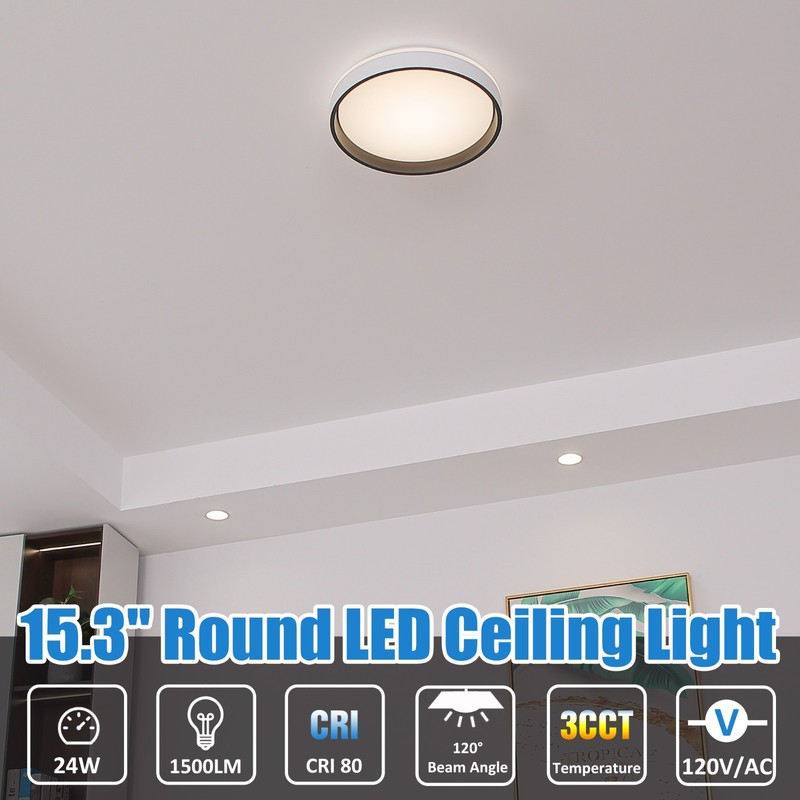 Modern 15 Inch 24W Dimmable Flush Mount LED Ceiling Light, 3 Color Temperatures gallery