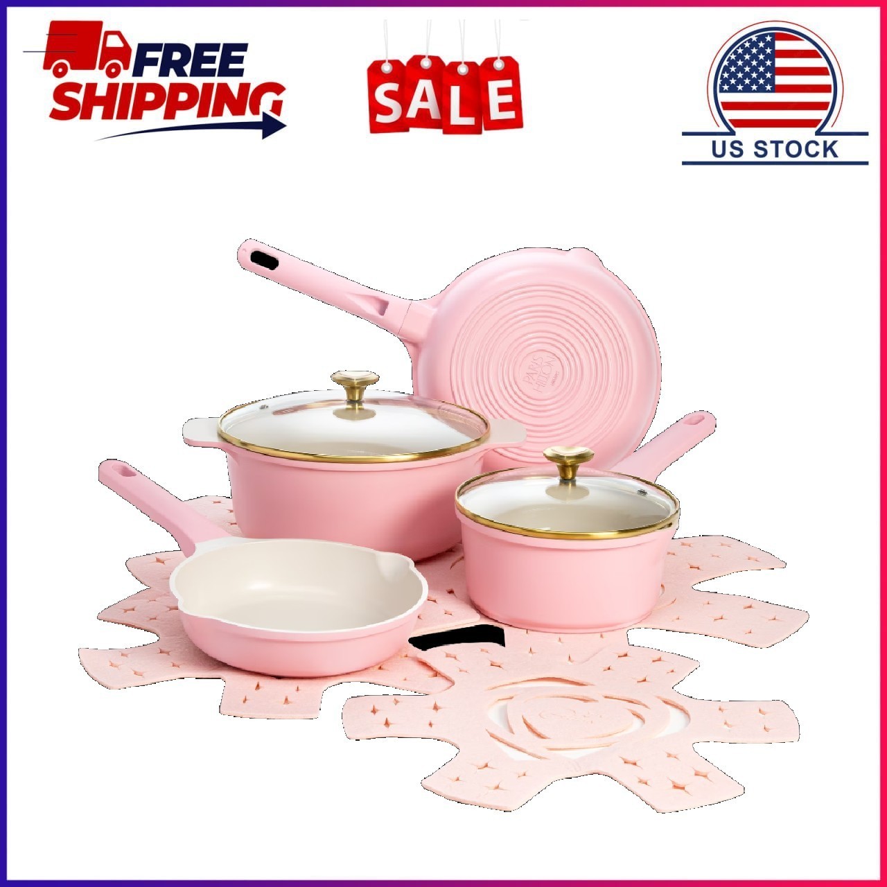 Paris Hilton 10-Piece Clean Ceramic Nonstick Cooking Pots and Pans with Lids Coo gallery