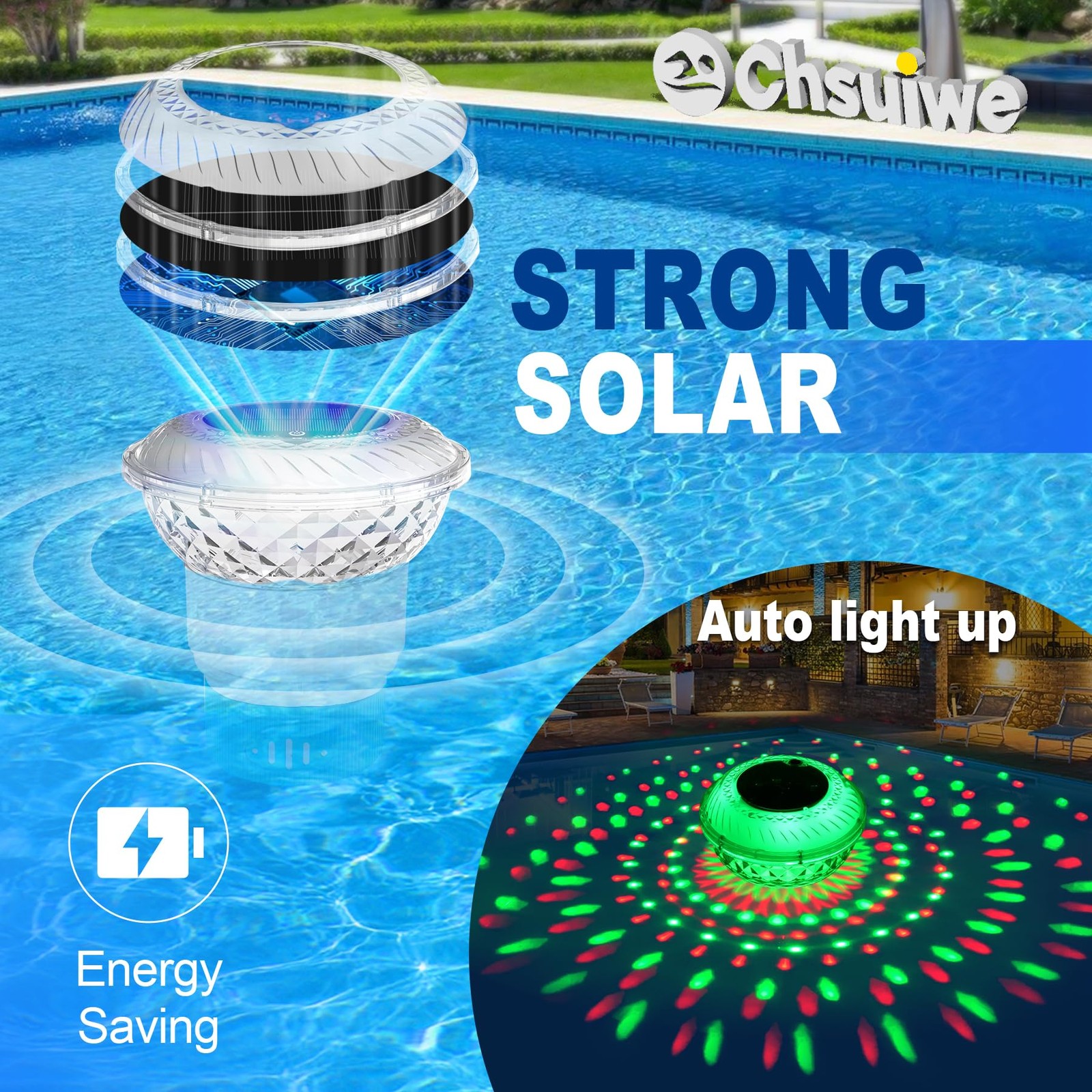Pool Chlorine Floater, Solar Chlorine Floater with Colorful Lights, 3 Inch Ch... gallery