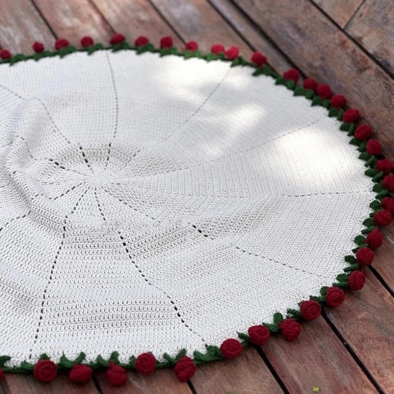 Crochet Rose Flower Bouquet Throw Blanket Handmade Knitted Gift with Bag gallery