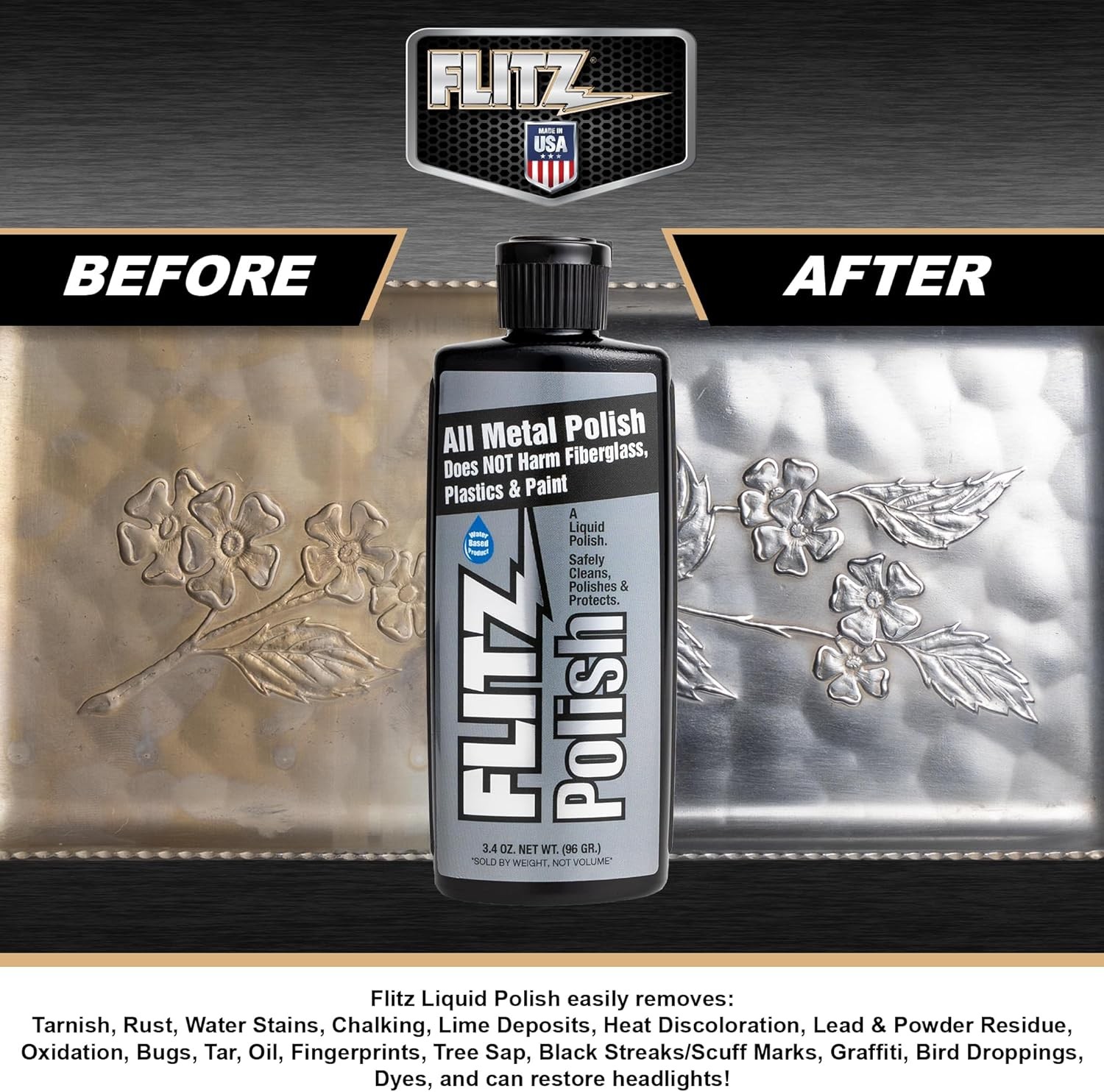 Flitz Multi Purpose Metal Polish Liquid - 3.4oz Bottle of USA-Made Tarnish Remov gallery