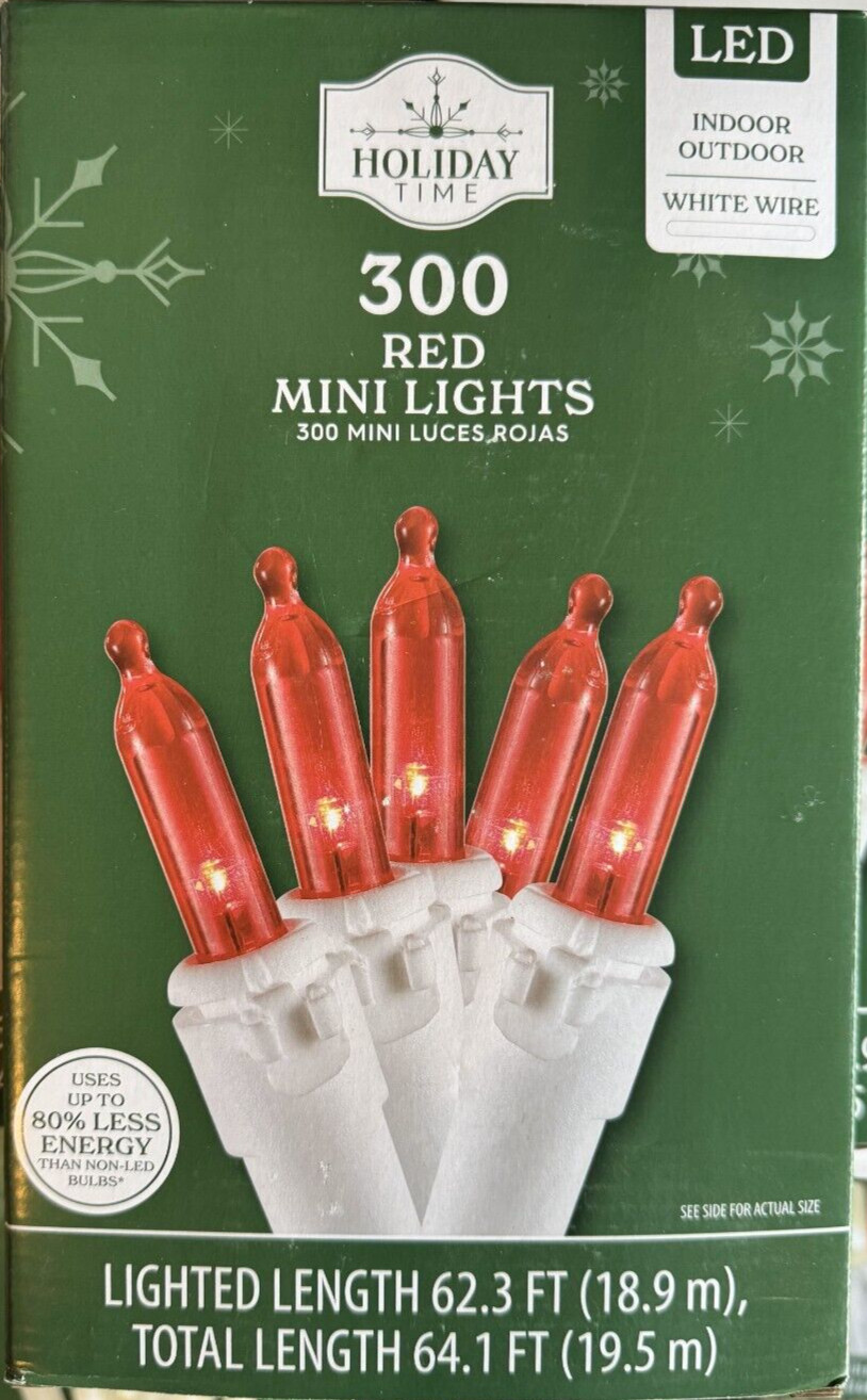 Holiday Time 300 Ct Red LED Mini Christmas Lights White Wire, 64.1' gallery