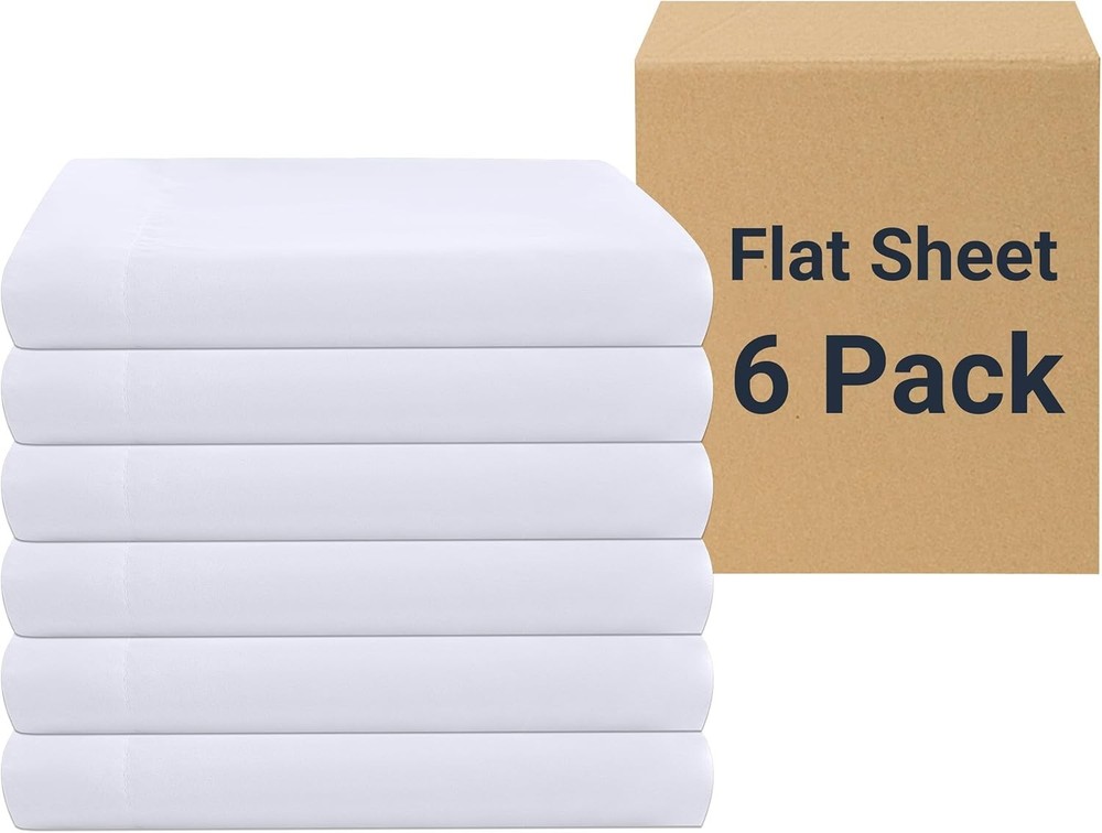 White Bulk Flat Sheets Only King Size 6 Pack Easy Sort Top Bed Sheet Durable