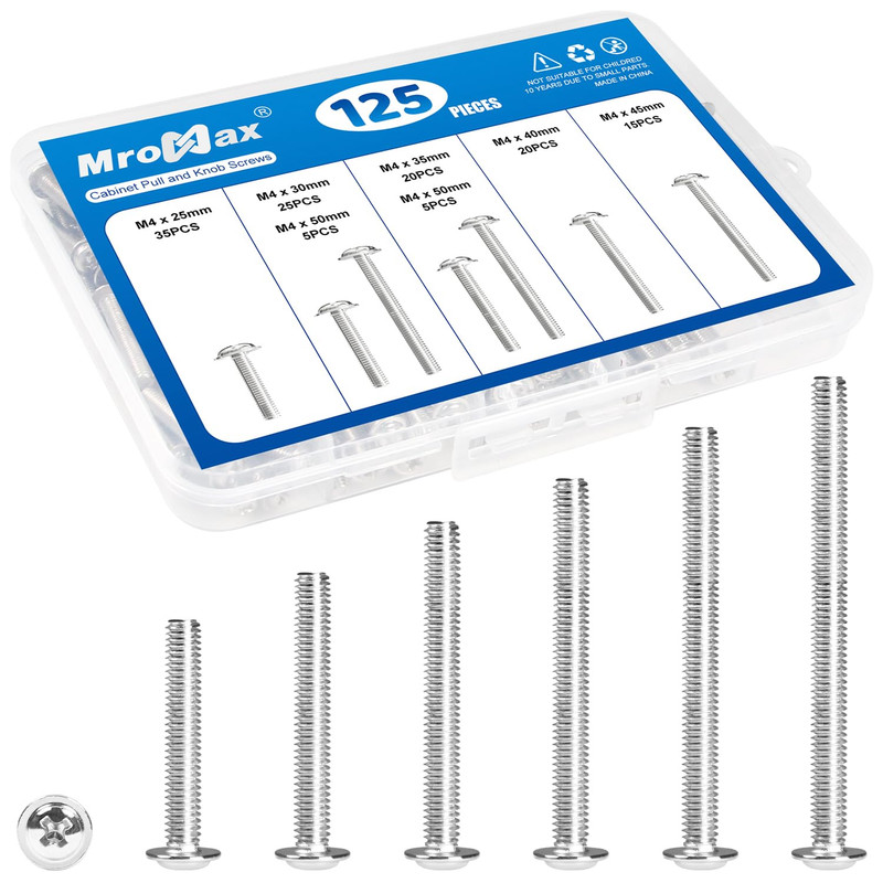125Pcs Cabinet Pulls Knobs Screws, M4 Machine Screws Assortment Kit, M4X25/30/35 gallery