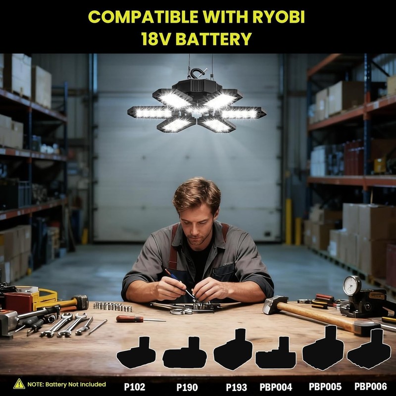 LED Work Light Compatible with Ryobi 18V Battery - 68W 6800LM Garage Flood Li... gallery