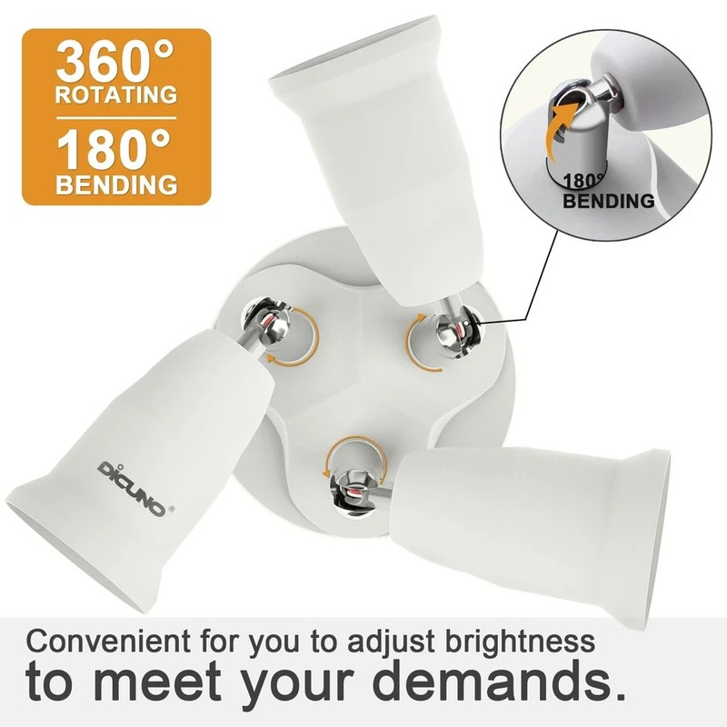 Dicuno 3 in 1 E26 Light Socket Splitter Adapter, Standard Base LED Bulb Converte gallery